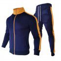 Men's casual sports suit cardigan color matching trend stand collar two-piece set 