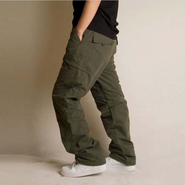 Outdoor horizontal zippered cotton pants Thickened thermal insulation plush overalls Rush pants Shake fleece winter pants Casual pants 