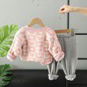 Autumn Girls' Knitted Cardigan Coat Printed Long Sleeve T-shirt Casual Pants 3PK Set 