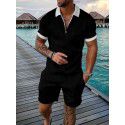 European and American men's new supply casual color contrast POLO zippered polo short sleeve suit 