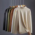 Autumn and Winter New Double Sided German Velvet Thermal Solid Underlay Men's T-Shirt High Neck Japanese Versatile Sweater Top 