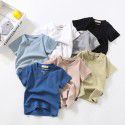 Summer New Children's Short Sleeve V-Neck T-shirt Men's and Women's Small and Middle School Children's Baby Cotton Top Solid Color Bottom Shirt 