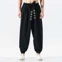 Spring and Summer New Men's Casual Cotton Linen Pants Men's Chinese Style Loose Embroidered Harun Pants Linen Pants 