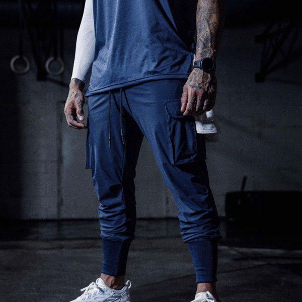 Men's Sports Leisure Pants Fitness Stretch Woven Running Training Leg Wrap Drawstring Guard Pants Cross Border 