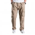 New Men's Water Wash Casual Pants Multi Pocket Fat Work Wear Pants Cotton Loose Large Elastic Waist Fat Guy Pants 