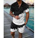 Fashion button polo shirt set Men's casual 3D printed polo shirt shorts 