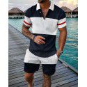 Fashion button polo shirt set Men's casual 3D printed polo shirt shorts 