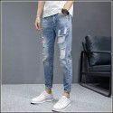 Perforated Pants Jeans Men's Slim Fit Feet Casual Versatile Beggar Fashion Brand Cropped Pants 