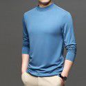 Autumn New Brand Men's Wear Solid Color Men's Pullover Fashion City Middle Neck Underlay T-shirt Silk Men's T Shirt 