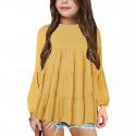 Kids' Solid Color Spliced Round Neck Top Fashion Pullover Casual Lantern Long Sleeve Underlay Shirt 