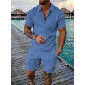 European and American men's new supply casual color contrast POLO zippered polo short sleeve suit 