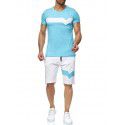 New men's summer sports suit men's short sleeve short cotton color contrast casual sports suit men 