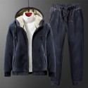 Winter Silver Fox Coat Men's Fat Plus Size Sweater Set Thickened Cashmere Warm Lamb Sweatwear Men 