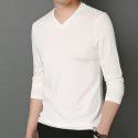 Autumn and Winter V-Neck Men's Long Sleeve Solid Color T-shirt with Silk Youth Fashion Pullover Modal Bottom Shirt 