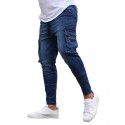 Men's Multi Pocket Elastic Feet Workwear Pants Jeans Men 