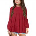 Kids' Solid Color Spliced Round Neck Top Fashion Pullover Casual Lantern Long Sleeve Underlay Shirt 