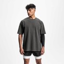 Summer new sports fitness t-shirt large drop shoulder t-shirt washed cotton blank round neck short sleeve men's loose 