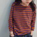 Japanese children's autumn and winter customized DD pure cotton yarn-dyed striped long sleeved T-shirt