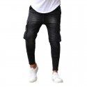 Men's Multi Pocket Elastic Feet Workwear Pants Jeans Men 