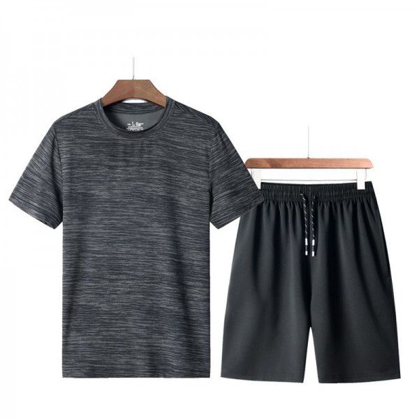 Summer Men's Loose T-shirt Running Casual Short Sleeve Crew Neck Shorts Sports Set 