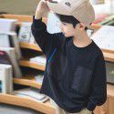 Boys' Long Sleeve T-shirt New Autumn Children's Top Medium and Large Children's Patch Round Neck Children's Pullover Bottom Shirt 