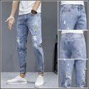 Perforated Pants Jeans Men's Slim Fit Feet Casual Versatile Beggar Fashion Brand Cropped Pants 