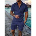 European and American men's new supply casual color contrast POLO zippered polo short sleeve suit 