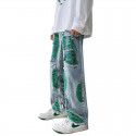 Harajuku style embroidered torn jeans Men's fashion American high street pants Summer loose wide leg mop pants 