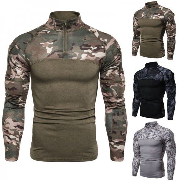 Men's Military Field Outdoor Fitness Basecoat Men's Camouflage Long Sleeve Zip Pocket T-shirt 