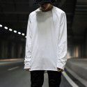 Europe and America High Street Solid Color Side Split Hem Long Sleeve Bottom Shirt Fashion Loose Front Arc Back Flat Men's T-Shirt Top 