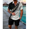 Fashion button polo shirt set Men's casual 3D printed polo shirt shorts 