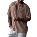 Summer Street Fashion Men's V-Neck Shirt Casual Loose Solid Neck Medium Sleeve T-shirt in Europe and America 