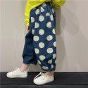 Children's wear Children's pants Spring wear New Korean polka dot jeans Fashionable baby color contrast casual pants 