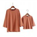 Children's clothing Parent-child clothing Baby's medium sleeve T-shirt Simple mother-child clothing Top Medium length 