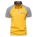 Men's Contrast Polo Shirt Youth Raglan Sports Casual Zip Polo Collar 