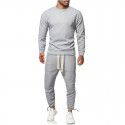 New men's solid color long-sleeved sports sweater suit men's casual round neck two-piece set 