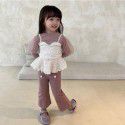 Autumn girls' foreign fashion fake two pieces of bubble sleeve princess long-sleeved top children's fashion sling T-shirt 