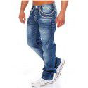 Men's Worn White Pocket Zipper Jeans Fashion Mid Waist Loose Straight Pants 