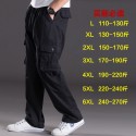 New Men's Water Wash Casual Pants Multi Pocket Fat Work Wear Pants Cotton Loose Large Elastic Waist Fat Guy Pants 