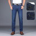 Spring and Autumn Stretch Jeans Men's Straight Fit Jeans Men's Business Medium Waist Dad's Denim Pants 