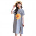 Summer New Medium to Large Kids Korean Version Loose Medium to Long T-shirt Girls Little Daisy Short Sleeve Top 