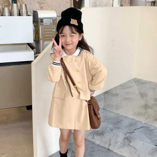 Autumn New Long Sleeve T-shirt for Girls Korean Foreign Style Polo Dress for Children Fashion Long T Dress 