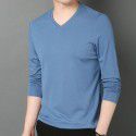 Autumn and Winter V-Neck Men's Long Sleeve Solid Color T-shirt with Silk Youth Fashion Pullover Modal Bottom Shirt 