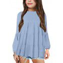 Kids' Solid Color Spliced Round Neck Top Fashion Pullover Casual Lantern Long Sleeve Underlay Shirt 