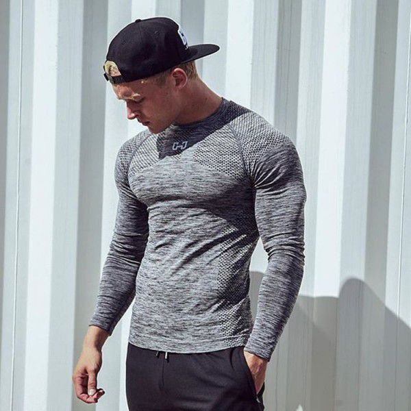 Muscle Fitness Brother Sports T-shirt High elastic men's quick-drying tights Long sleeve breathable round neck training bottom shirt 