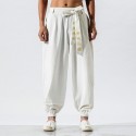 Spring and Summer New Men's Casual Cotton Linen Pants Men's Chinese Style Loose Embroidered Harun Pants Linen Pants 