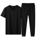 Summer Ice Porcelain Cotton Solid Color Casual Suit Men's Short Sleeve T-shirt Loose Large Leggings 