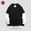 Spring New Cotton Fake Two Pieces Long Sleeve T-shirt Men's Fashion Couple Loose Sweater With Underlay Shirt Men 