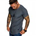 Autumn Round Neck Slim Fit Pleated Casual Short Sleeve Youth Fashion Underlay Men's Sports Raglan Sleeve 