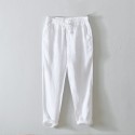 Spring and Summer Simple Solid Color Straight Pants Men's Lacing Casual Pants Linen Breathable Pants Men 